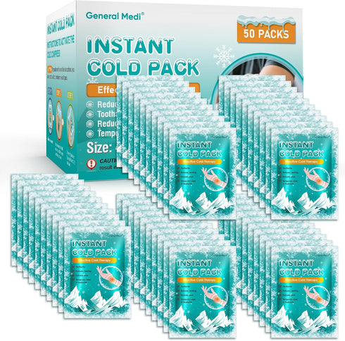 General Medi 50 Packs Instant Ice Cold Pack (4”x 5.5”) for Pain Relief, Swelling, Inflammation, Sprains, Toothache