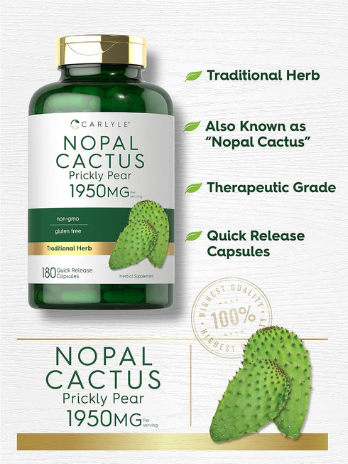 Carlyle Prickly Pear 1950 mg | 180 Capsules | Non-GMO Gluten Free Nopal Cactus Supplement