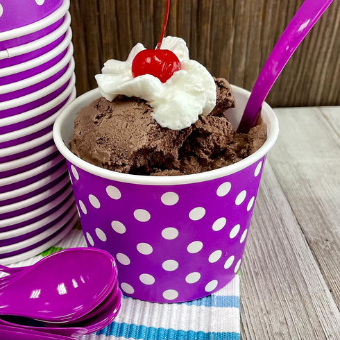 12 Ounce Disposable Paper Treat Cups, Ice Cream Bowls, Plastic Spoons, Paper Straws - Ice Cream Sundae Kit for 24,