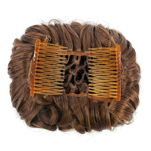 SWACC Short Messy Curly Dish Hair Bun Extension, Easy Stretch Combs Clip in Ponytail Extension Scrunchie