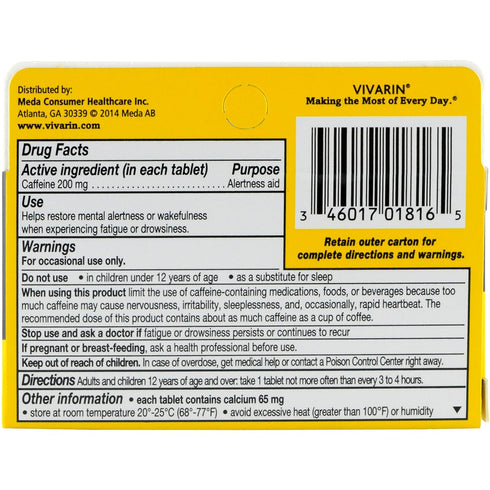 Vivarin Caffeine Alertness Aid, 200mg Tablets, 16 Count for Mental Alertness