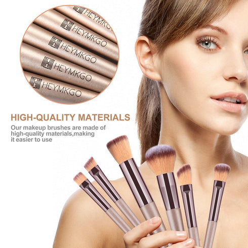 HEYMKGO 15PCS Champagne Gold Professional Makeup Brush Set with Bag, Foundation, Blending, Powder, Blush, Concealer,