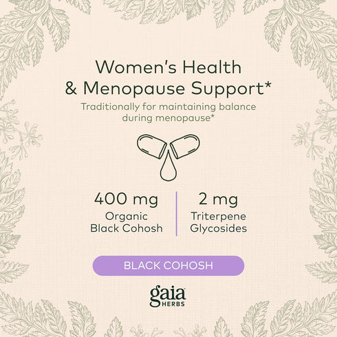Gaia Herbs Black Cohosh - Menopause Support for Hormone Balance, Organic Black Cohosh, 60 Vegan Liquid Phyto-Capsules