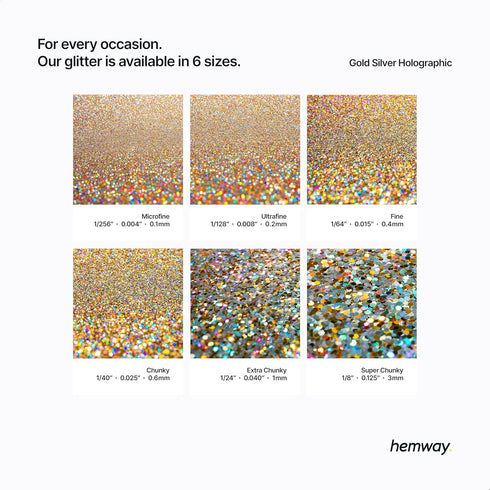 Hemway Premium Ultra Sparkle Glitter, Multi Purpose Metallic Flake for Arts, Crafts, Nails, Cosmetics, Resin - Gold