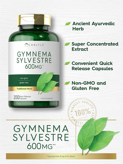 Carlyle Gymnema Sylvestre | 600mg | 200 Count - Non-GMO and Gluten Free Supplement