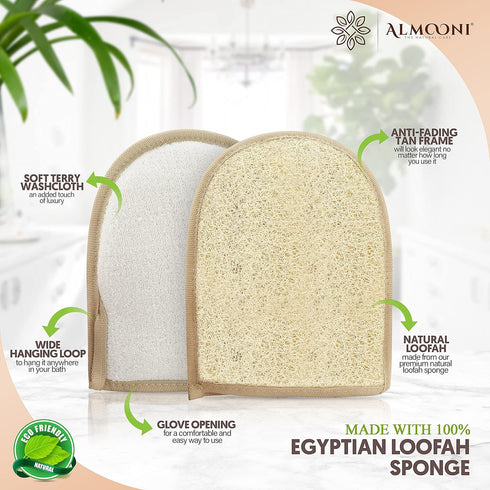 Premium Exfoliating Loofah Glove Pad Body Scrubber (2 Pack) Made of Natural Egyptian Shower Loufa Sponge
