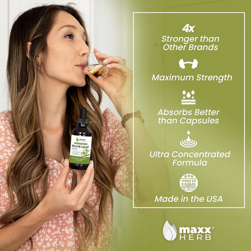 Immune 4 Oz (60 Maxx Herb Olive Leaf Extract Max Strength Oleuropein Liquid Absorbs Better Than Capsules or Tea