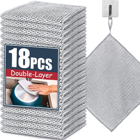 Navona 18 Pcs Steel Wire Dishcloth, Double-Layer Multipurpose Non-Scratch Wire Dishwashing Rag for Cookware, Sinks,