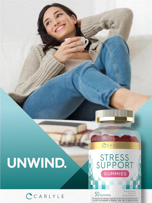 Carlyle Stress Support Gummies | 50 Count | with GABA & L-Theanine | Strawberry Lemon Flavor | Non-GMO, Gluten Free