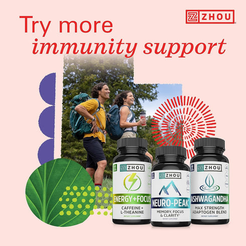 Zhou Thyroid Support Complex with Iodine, Energy & Brain Fog Support with Vitamin B12, 60 Capsules, Gluten-Free