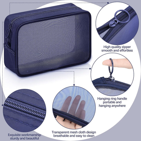Weewooday 4 Pcs Mesh Makeup Bag, Travel Toiletry Pouch with Zipper, Mini Portable Cosmetic Bag for Daily Accessories