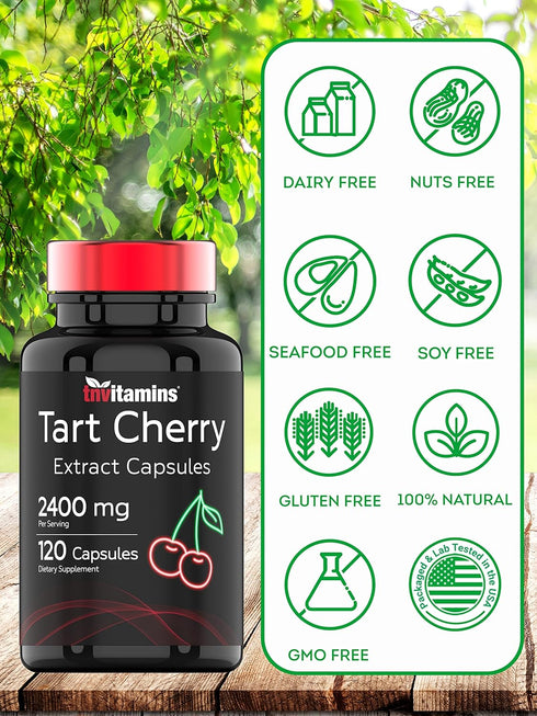 Tart Cherry Capsules (2400 MG - 120 Count) for Joint & Sleep Support from Montmorency Tart Cherry Extract