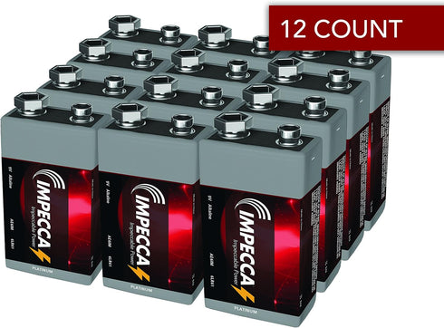 Impecca 12 Pack 9 Volt Batteries Ultra Long Lasting High Performance Leak-Resistant 9V Battery