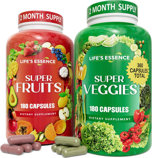 Life's essence Fruit and Veggie Supplement - 360 Capsules, 100% Whole Super Fruit and Vegetable