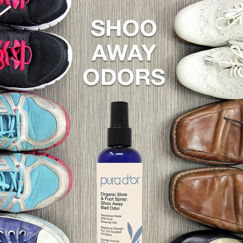 PURA D'OR Organic Shoe & Foot Odor Eliminator Spray, 8oz Deodorizes with Eucalyptus, Peppermint, Tea Tree Oil