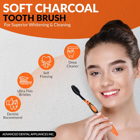 Advanced Oral Care Activated Charcoal Toothbrush - 5 Pack Soft Bamboo Bristle for Gentle Cleaning