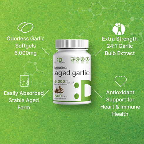 DEAL SUPPLEMENT Odorless Aged Garlic Pills, 6,000mg, 500 Softgels for Heart & Immune Support