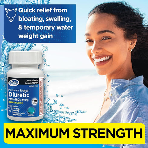 Maximum Strength Caffeine-Free Diuretic Softgels, 120 Softgels, Pambrom 50mg, Compare to Diurex Max, Relieves Water