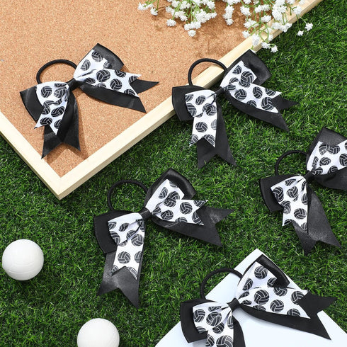 MTLEE Volleyball Hair Ties - 24 Pcs Black and White Bow Accessories for Girls and Women