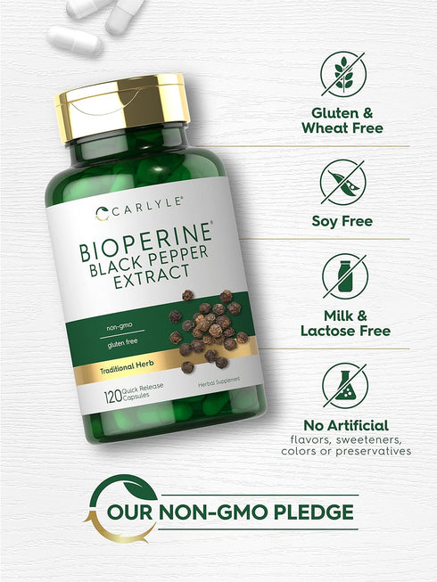 Carlyle Bioperine 10mg, 120 Capsules, Non-GMO & Gluten Free, Supports Curcumin Powder Absorption