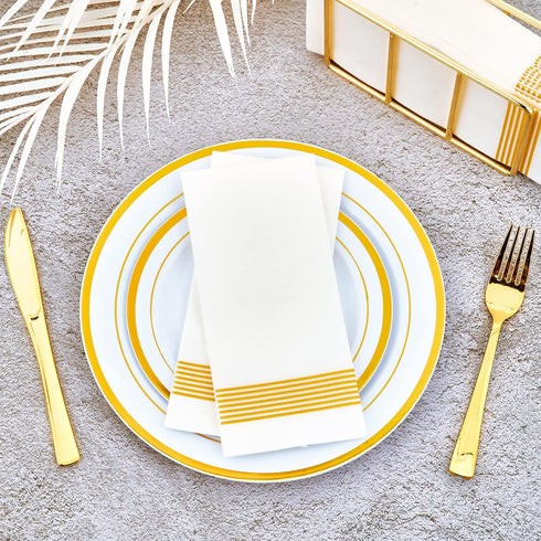 LITOPAK 200 Pack Paper Hand Towels for Bathroom - Striped Gold Disposable Napkins, Guest Towels for Parties, Weddings,