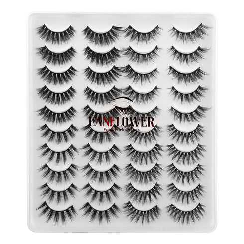 Lanflower 20 Pairs False Eyelashes, 4 Styles Fluffy Long Dramatic Lashes Pack, Wholesale Bulk Faux Mink Lashes