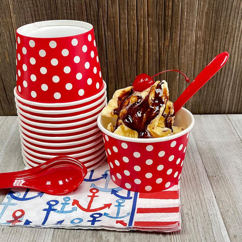 12 Ounce Disposable Paper Treat Cups, Ice Cream Bowls, Plastic Spoons, Paper Straws - Ice Cream Sundae Kit for 24,