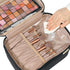 NISHEL Large Double Layer Travel Makeup Bag, Organizer for Travel-Size Accessories, Bottles, Brushes, Black
