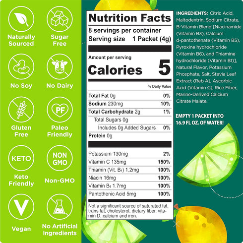 Stur Electrolyte Hydration Powder | Lemon Lime | 16 Packets, High Antioxidants & B Vitamins, Sugar Free