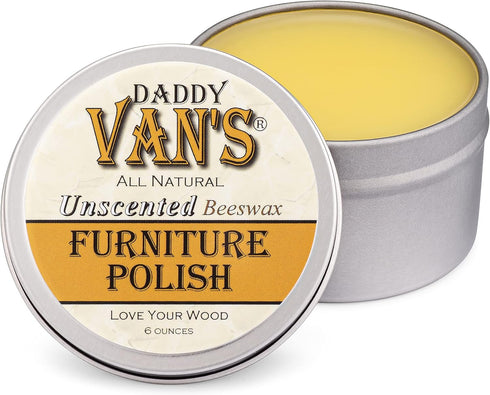 Daddy Van's All Natural Beeswax Furniture Polish, Unscented, Food-Safe Wood Wax for Furniture, Non-Toxic, Conditioning