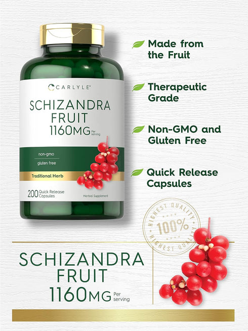 Carlyle Schisandra Supplement 1160 mg | 200 Capsules | Non-GMO Gluten Free Berry Fruit Extract