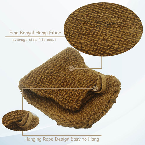 Natural Vegetable Fiber Dual Sided Exfoliating Hemp Flax Ramie Glove, Pack of 2, Brown, Machine Washable
