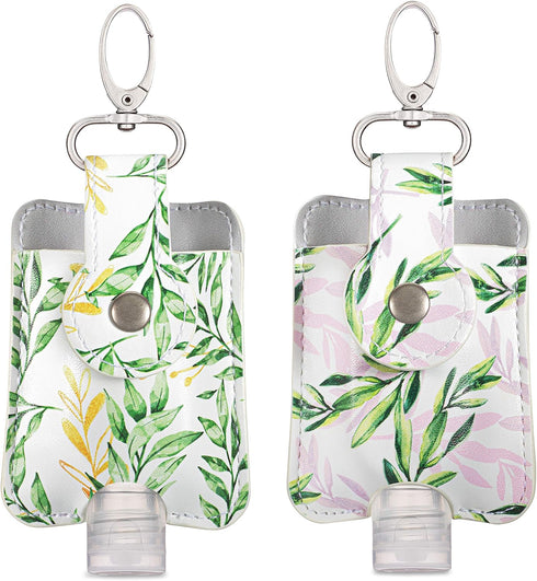 Hand Sanitizer Holder Keychain Set of 2 - Premium Vegan Leather Keychains