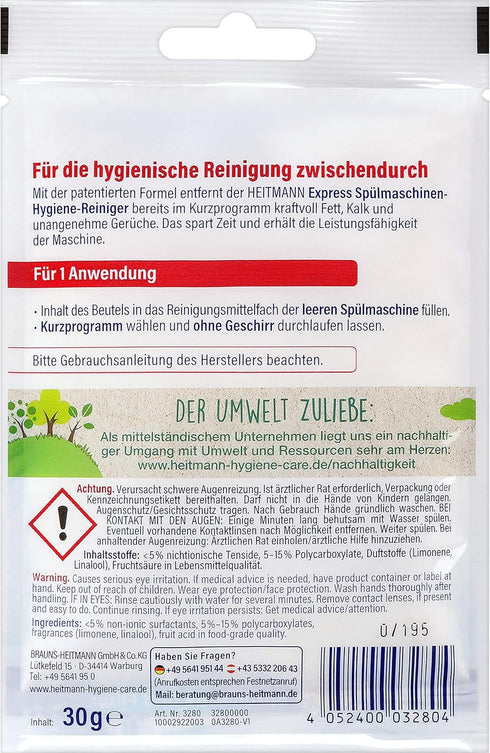 Heitmann Express Dishwasher Hygiene Cleaner, 30 g