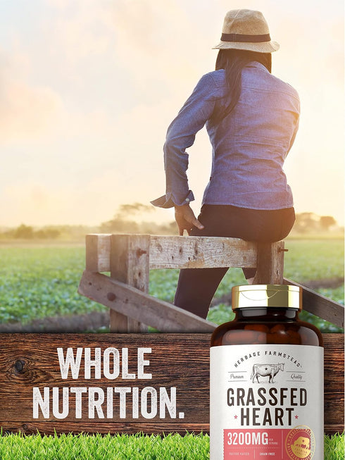 Carlyle Grass Fed Beef Heart Supplement | 3200mg | 200 Count | Desiccated Pasture Raised Bovine Capsules, Non-GMO