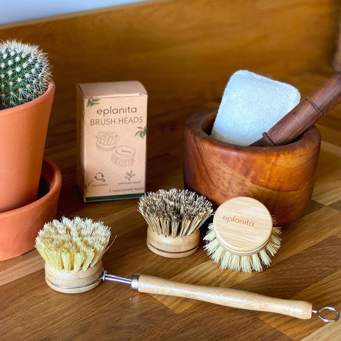 Replacement Brush Heads (Pack of 8) for Bamboo Dish Brush, Sisal Bristle Refills, Agave Cactus Fibres, Kitchen Eco