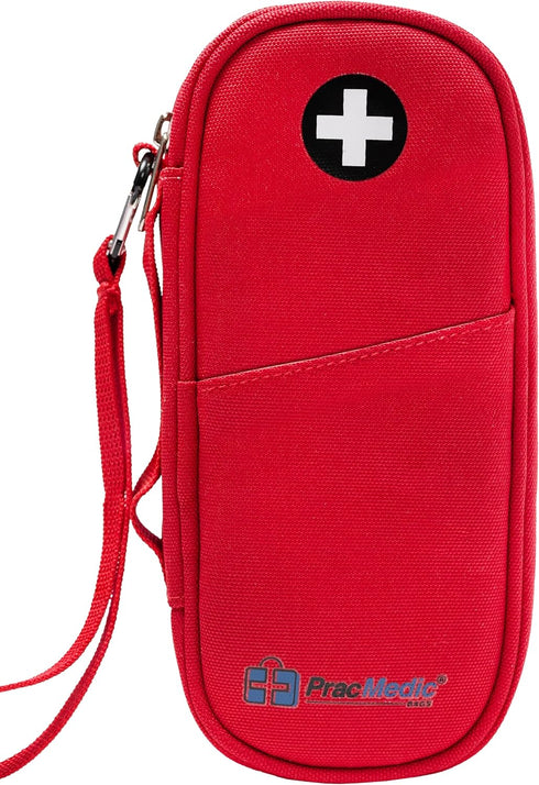 PracMedic Bags Epipen Carry Case, Insulated for Epi Pens, Inhaler, Allergy Medication, Durable Emergency Pouch (Red)
