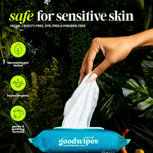Pack, 200 Count (4 Packs) goodwipes Flushable Butt Wipes - Extra Large Adult Wet Wipes For Women & Men - Bathroom