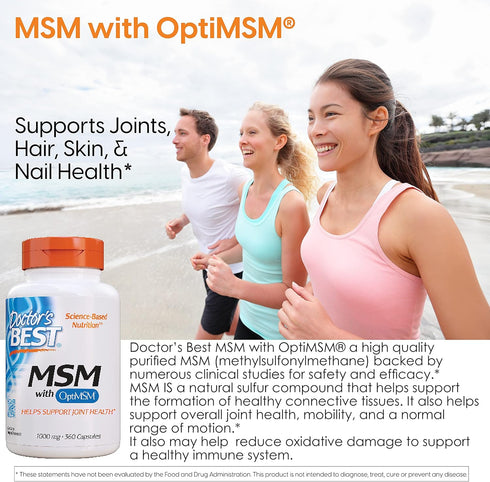 Doctor's Best MSM with OptiMSM, Joint Support, 1000 mg, 180 Veggie Caps, Non-GMO, Gluten Free