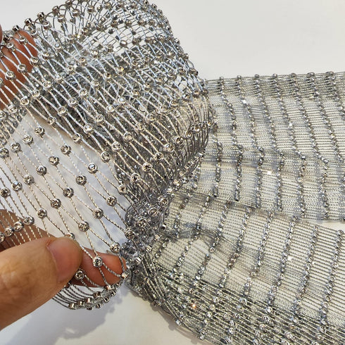 Rhinestone Head Scarf for Women - Bling Sparkle Hair Cap, Rave Turban Headband with Crystal Mesh Snood