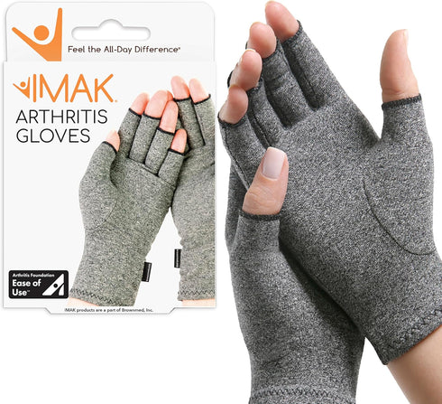 Brownmed IMAK Compression Arthritis Gloves, Fingerless Support for Men & Women, Grey, X-Small