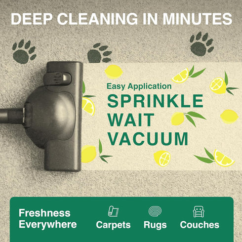 Carpet Deodorizer & Freshener Powder | Pet Odor Eliminator with Fresh Lemon & Eucalyptus Scent | Biodegradable, 47oz