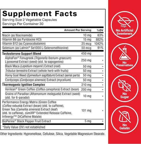 Test X180 Surge Testosterone Booster for Men, 60 Capsules, Muscle Building, Fat Burning, Lower Estrogen