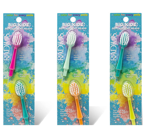 RADIUS Big Kidz Forever Brush Replacement Heads, 2 Heads, Extra Soft, BPA Free, ADA Accepted, 6 Years and Up