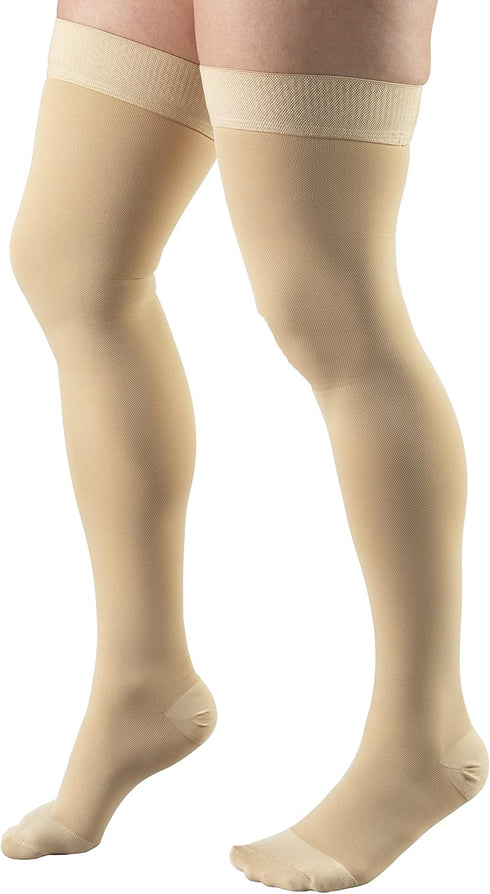 Truform Compression Stockings for Men and Women, 30-40 mmHg, Thigh High, Dot-Top, Closed Toe, Beige, Large