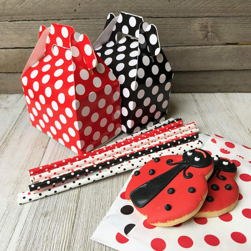 Outside the Box Papers MINI Gable Favor Boxes, Ladybug Theme, Red Black and White, 24 Count