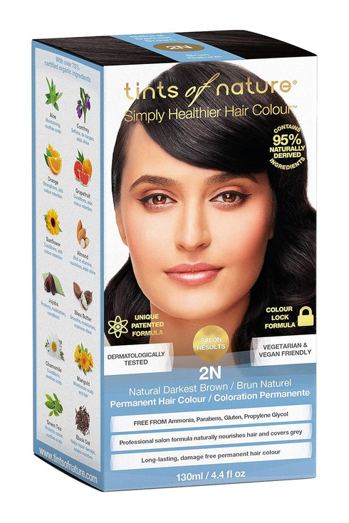 Tints of Nature 2N Natural Darkest Brown Permanent Hair Dye, 4.4 fl oz, Ammonia-Free, Nourishes Hair