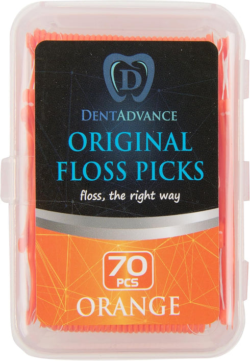 Original Dental Floss Picks, Easy Reach for Back Teeth, Unflavored Orange, 70 ct with Travel Case