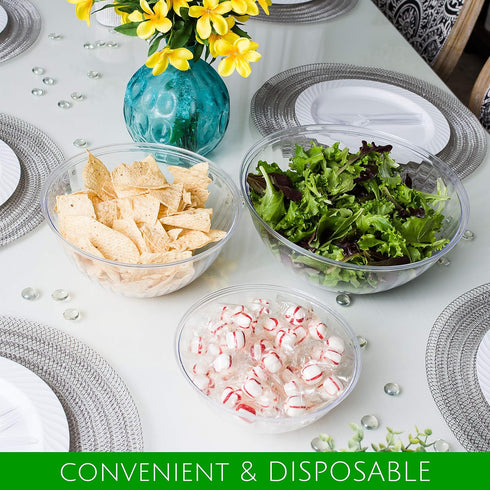 PLASTICPRO Disposable Round Crystal Clear Serving Bowls, 48 OUNCE for Party Snack or Salad