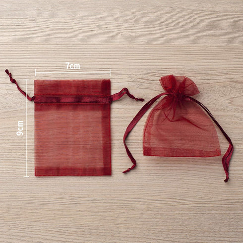 100pcs Red Organza Gift Pouches, 2x3 Inch Sheer Drawstring Bags for Jewelry, Wedding, Party & Christmas Favor Gifts